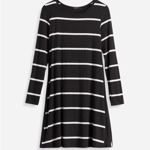Black and white striped shift dress